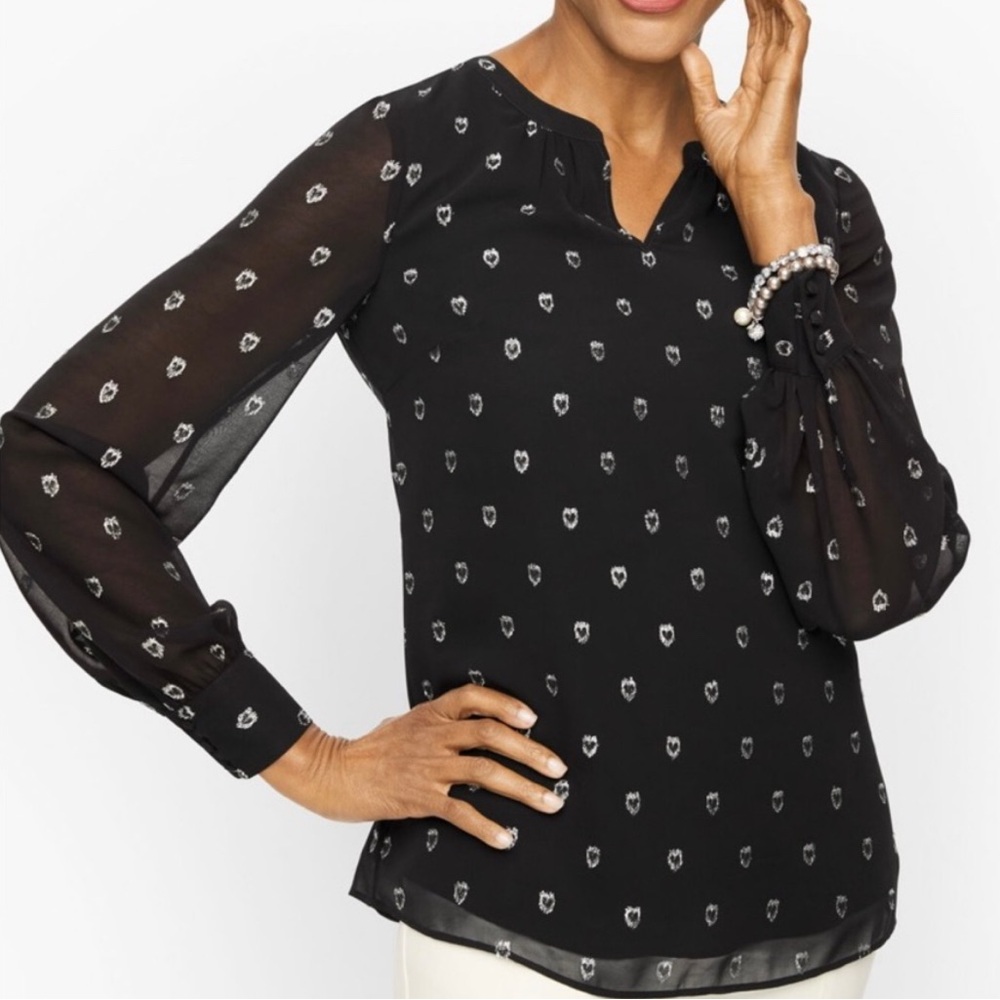 Talbots Women’s Plus Size 3X Black Sheer Layer With Gold Sparkle Accents Blouse
